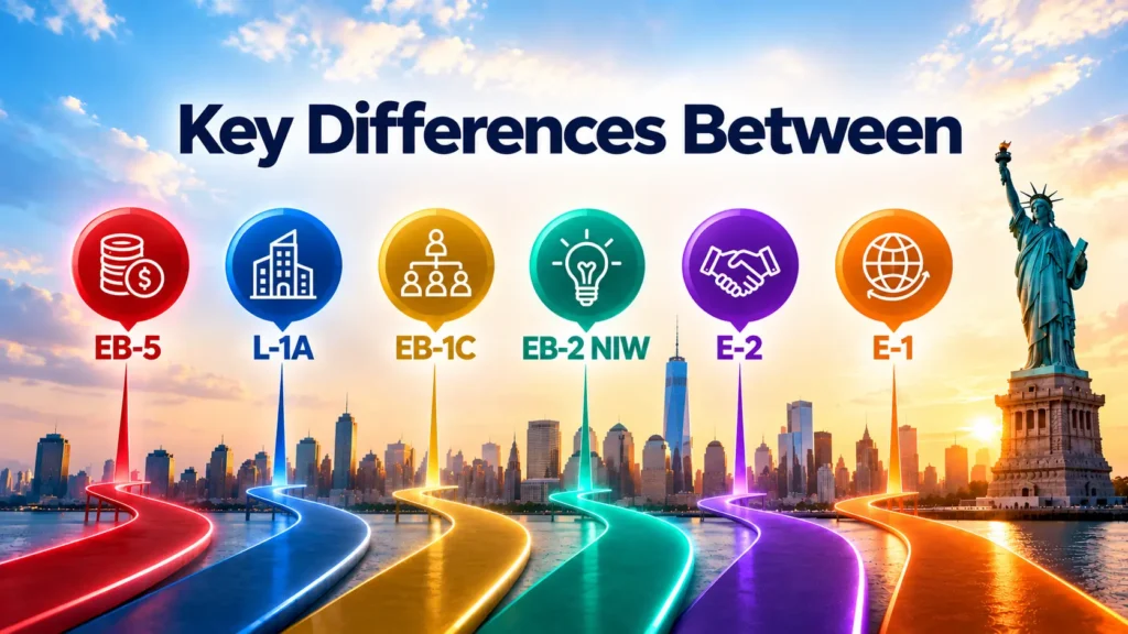 Key Differences Between EB-5, L-1A, EB-1C, EB-2 NIW, E-2, and E-1